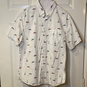 Banana Republic Sailboat Print Button Down Shirt Men’s Medium White Nautical